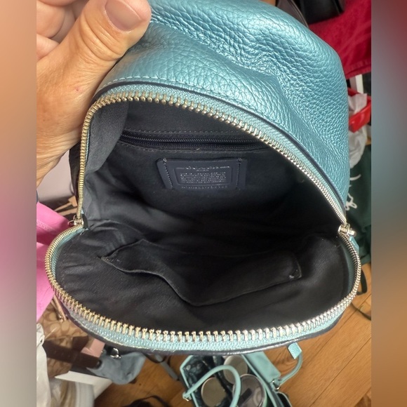 Auth COACH Mini Charlie Backpack in Pebble Leather Metallic Light Blue With COA - Picture 8 of 15